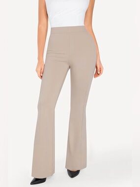 NWT Popilush Shapewear Executive High Waisted Wide-Leg Ponte Pants Beige-3X